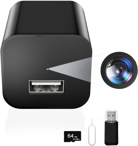 DUVIX Mini Camera with 64G Card 1080P Small Security Camera Charger with Motion Detection for Indoor (No WiFi)
