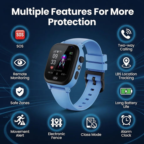 Kids Smart Watch with SOS Call, & GPS Tracking, SIM Card Support, IP67 Waterproof Touch Screen kids smart watch fitness tracker,School Mode, Alarm, Class Mode & Activity Features for Boys Girls