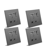BSEED Double Switched Wall Socket 2 Gang Black with USB C & USB A Charging Ports, 13A Wall Electric Power Socket with Glass Panel