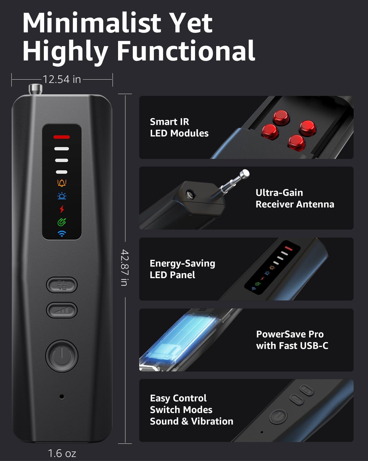 Hidden Camera Detectors, Advanced Anti-Spy Technology RF Signal GPS Tracker Finder, Wireless Bug Sweeper with Magnetic Detection for Home Office Travel Security, Real-Time Alarm
