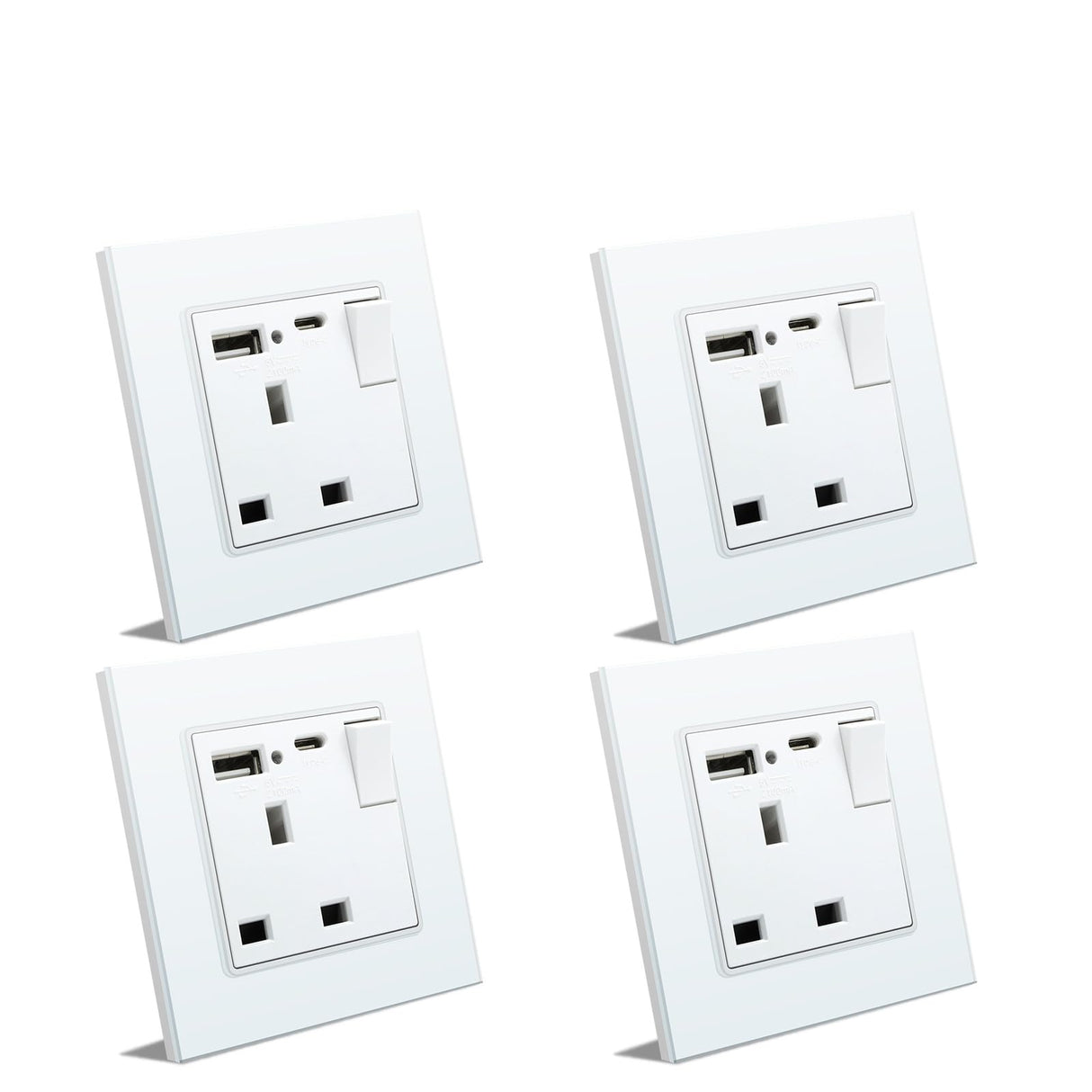 BSEED Double Switched Wall Socket 2 Gang Black with USB C & USB A Charging Ports, 13A Wall Electric Power Socket with Glass Panel
