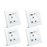 BSEED Double Switched Wall Socket 2 Gang Black with USB C & USB A Charging Ports, 13A Wall Electric Power Socket with Glass Panel