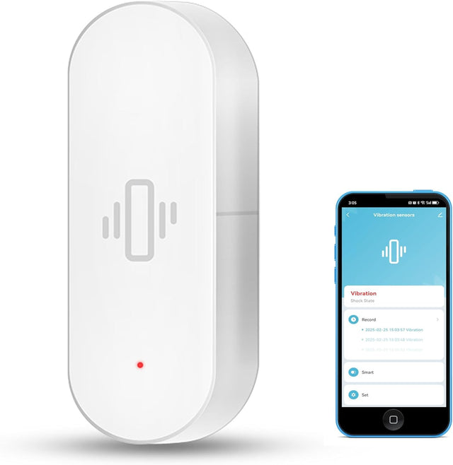 Smart Vibration Sensor for Windows and Doors, WiFi Wireless Glass Break Detector with App Alerts, Adjustable Sensitivity, Remote Monitoring, Easy Install Security Sensor