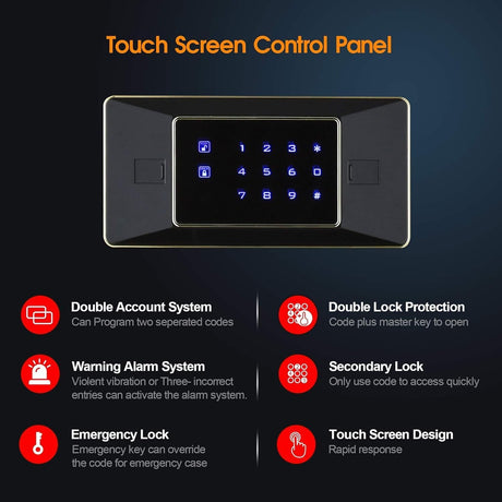 Heavy Duty Large Home Safe – 2.05 Cubic Feet Digital Security Safe with Touchscreen Keypad & Internal Lock Box for Home Office Business, Black