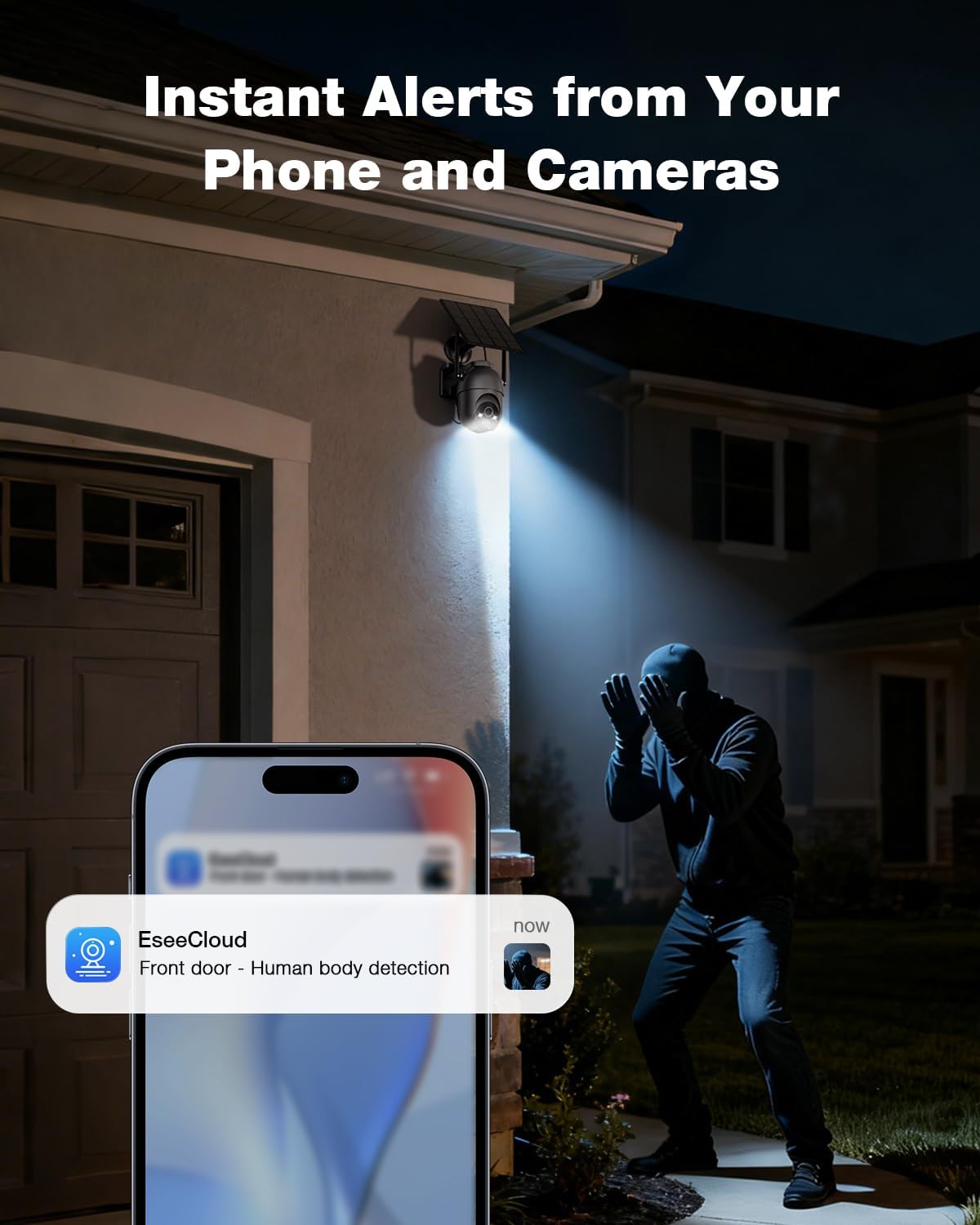 SEHMUA Security Cameras Wireless Outdoor (4-cam-kit), No Subscription Fee | 64GB Built-in Storage, 360° PTZ Coverage, 4MP Live Video, Color Night Vision, Instant Alerts, Solar Security Camera System
