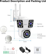 2NLF 4MP Outdoor WiFi Security Camera, 3-Lens, 360° Auto Tracking
