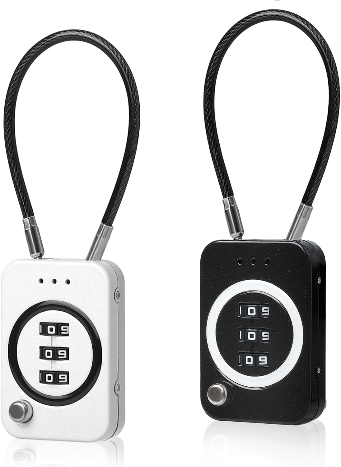 NALACAL 2-Pack Combination Cable Lock with 3-Digit Code, Black/White