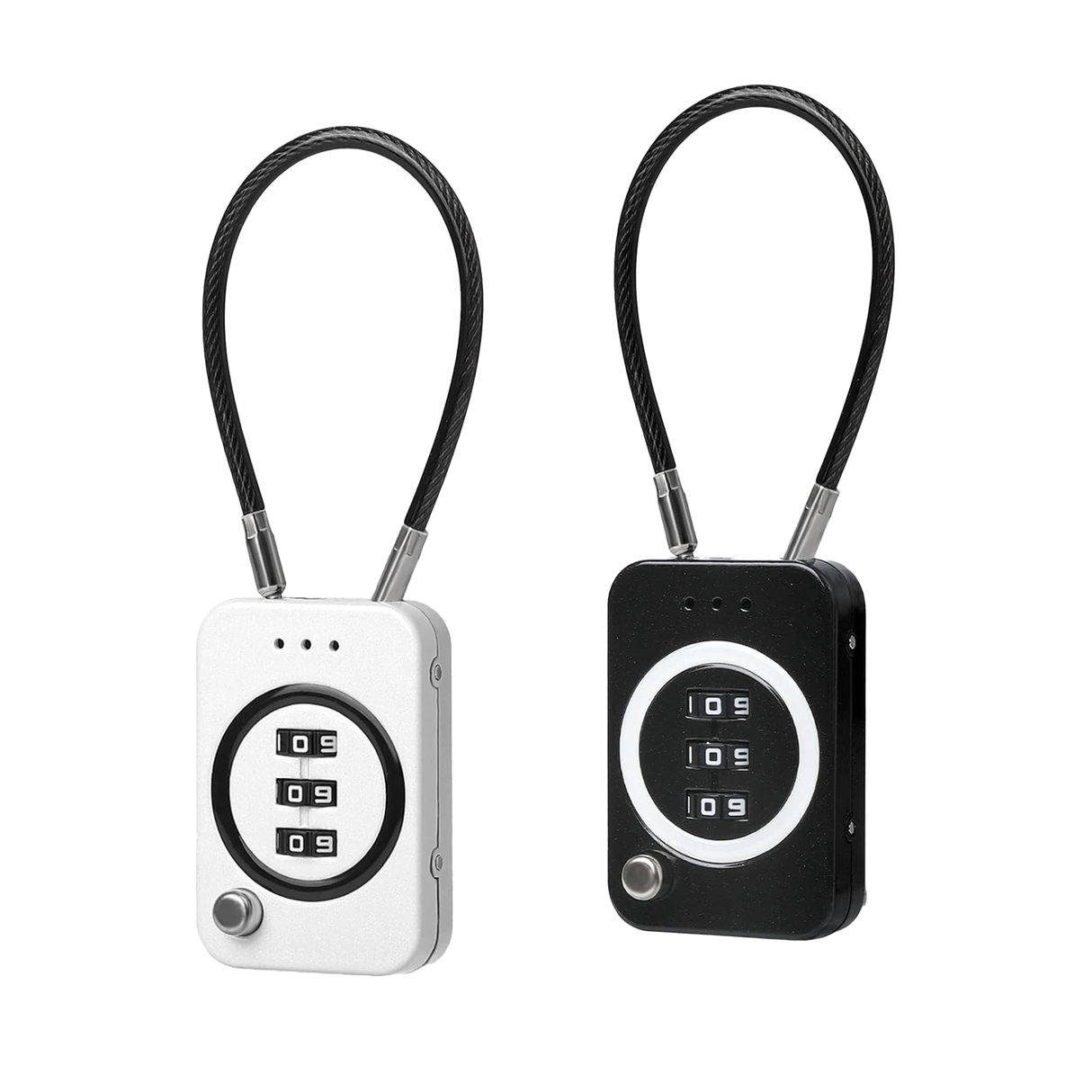 NALACAL 2-Pack Combination Cable Lock with 3-Digit Code, Black/White