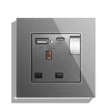 BSEED Double Switched Wall Socket 2 Gang Black with USB C & USB A Charging Ports, 13A Wall Electric Power Socket with Glass Panel