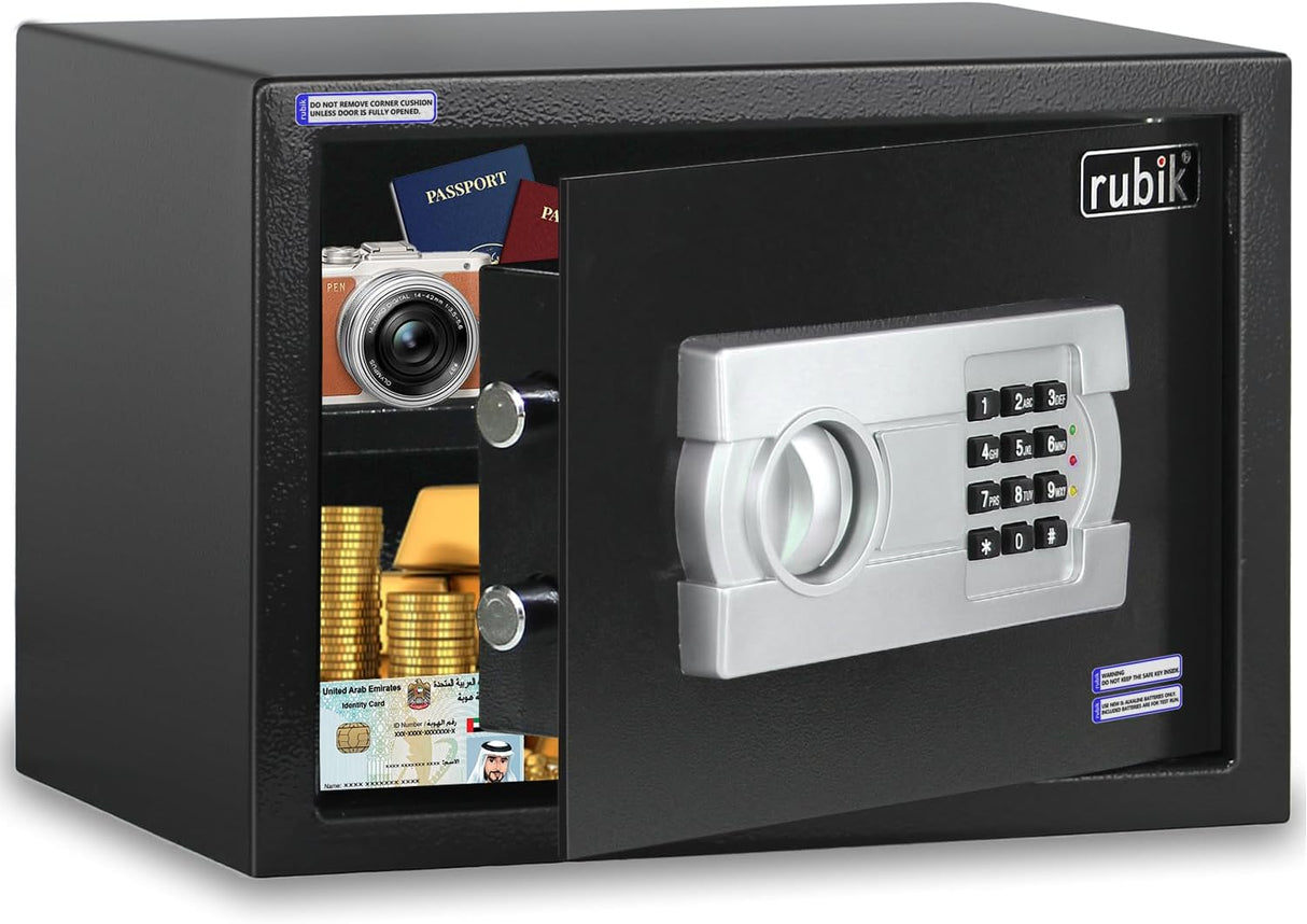 Rubik Safe Box A4 Document Size with Digital Lock and Override Key for Home Office Shop Business RB-25EG6 (25x35x25cm) Black