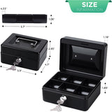 MaxEMA Metal Cash Box With Lock & Keys 15x12x8cm Steel Register With Tray Durable Portable Money Box Safe For Bills Jewelry Organizer Coins Phones Travel Lock Safe Box Piggy Locker (Black V.Small)