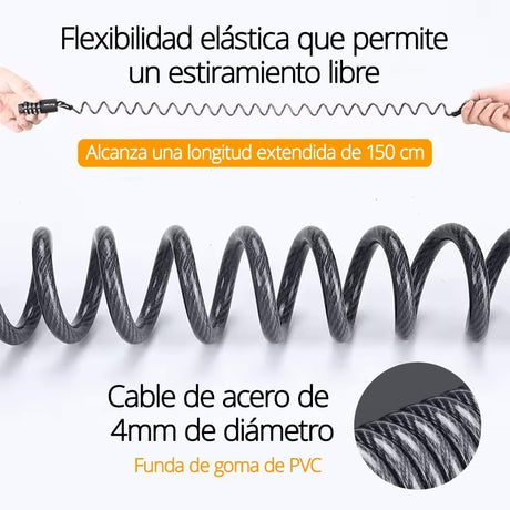 Bicycle Heavy-Duty Lock, Azonee 1.5m Steel Cable Lock with 4-Digit Combination, Durable Anti-Theft Bike Lock for Bicycles, Electric Scooters & Motorcycles