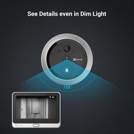 EZVIZ DP2C 1080p Video Door Viewer Peephole Camera with 4.3" Color Screen Display, Built in Chime, Rechargable Battery, APP Viewing, Two Way Audio, PIR Motion Detection, Metal Housing, Cloud/SD