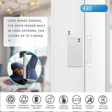 WiFi and GSM Home Security Alarm System, Door/Window Sensor (x10) Motion Detector (x1) with Smart Life and Tuya App Alert, Works with Google Assistant and Alexa