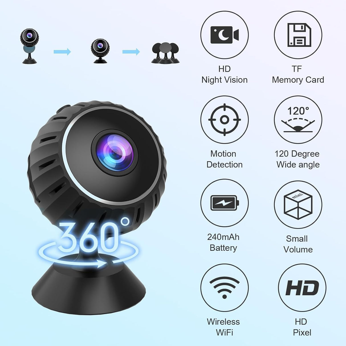 Mini Spy Camera,1080P HD Mini Camera Hidden Security Cam, Wifi Wireless Micro Nanny Cam with Audio and Video, Mini Camera with Night Vision Motion Detection for Outdoor/Indoor