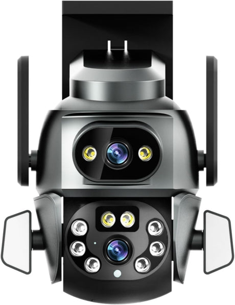 2K+2K Outdoor Security Camera Dual Lens, 350° Pan/Tilt, Smart Motion Tracking, Full Color Night Vision, 2-Way Audio, IP66 Weatherproof, SD/Cloud Storage, for Home Indoor Outdoor Safety