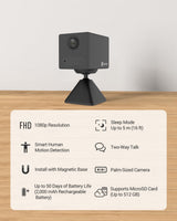 EZVIZ 2025 Mini Battery Camera Indoor Wireless 512GB, No Plug-in, No Subscription, with Audio Video, App Control, 2.4GHz, Motion/Human Detection, Night Vision, Two Way Audio, Google Alexa Control(CB2)