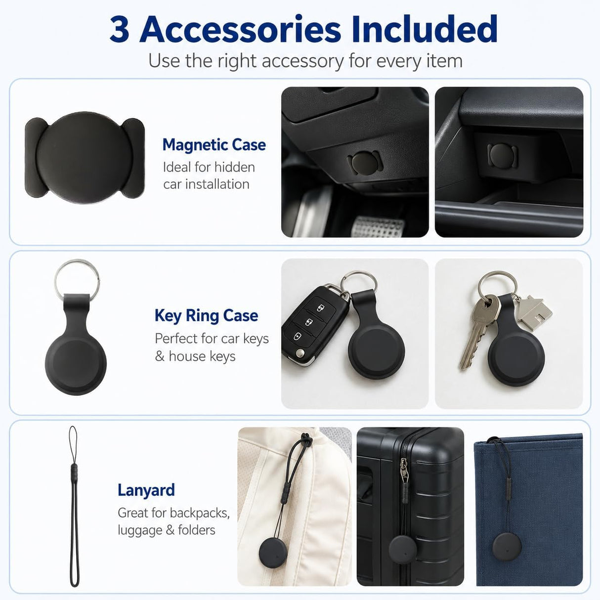 Car Tracker Support Android and iOS Systems, Magnetic Bluetooth Finder for Car with Alerts, Global positioning function,1 Year Battery Life (Includes Keychain, Strap & Mount)