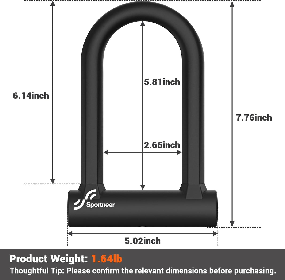 Sportneer Bike Lock Set Heavy Duty U Lock with 5 Ft Security Steel Cable for Road Mountain Bike