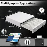 Cash Register Drawer 5 Grids, Cash POS Drawer with Micro Switch Auto Open Secure Money Cash Stand Removable 5 Bill 5 Coin Tray RJ11 Printer 3 Key-Locks for Business Shop Market 40x42x10cm