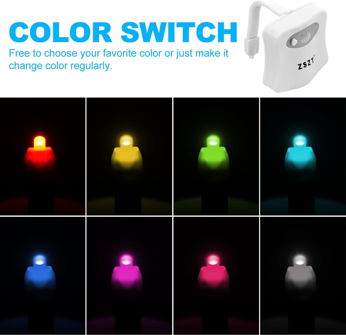 Toilet Night Light Toilet Bowl Light Motion Sensor with 8 Color Changing, Sensor LED Washroom Night Light Fits Any Toilet