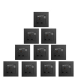 BSEED Double Switched Wall Socket 2 Gang Black with USB C & USB A Charging Ports, 13A Wall Electric Power Socket with Glass Panel