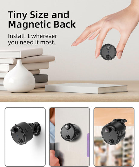 Excefore Mini Surveillance Camera, 4K Live Transmission Mobile Phone WiFi Small Wireless Video Surveillance, Easy Install with Magnetic Base, with Recording App Control & Night Vision