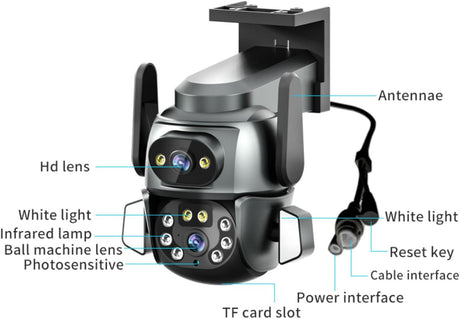 2K+2K Outdoor Security Camera Dual Lens, 350° Pan/Tilt, Smart Motion Tracking, Full Color Night Vision, 2-Way Audio, IP66 Weatherproof, SD/Cloud Storage, for Home Indoor Outdoor Safety