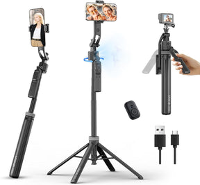 Ulanzi TT23 Auto Face Tracking Tripod for Smartphones, 165cm Cell Phone Selfie Stick, 360° Rotation Tripod with Bluetooth Remote & Gesture Control, Selfie Stick for iPhone/Action Camera