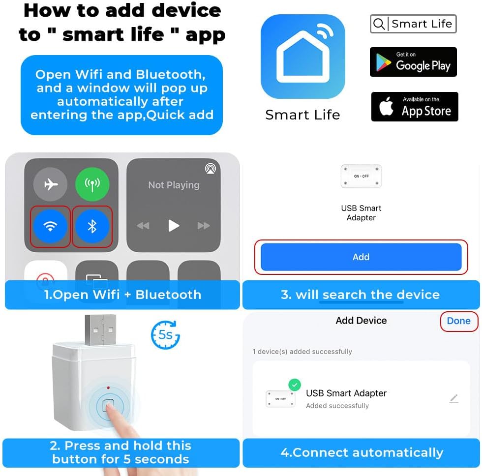 UanTii Smart Adapter Tuya Wifi USB Adapter Timing Schedule Adapter Smart Plug Woks with Smart Life App,Woks with Alexa and Google Home (1 gang)