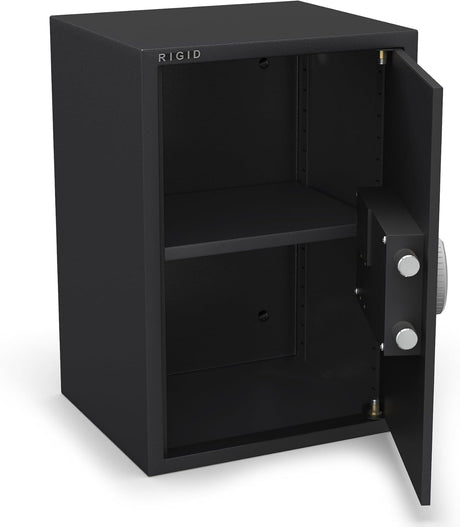 RIGID Hotel Safe Box | Tall Steel Strongbox with Digital Lock and Key | Heavy-Duty Safe for Office, Home, Business Use | Secure A4 Files, Jewelry, Cash (33D x 35W x 50H CM), Pre-Assembled