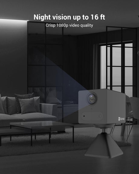 EZVIZ 2025 Mini Battery Camera Indoor Wireless 512GB, No Plug-in, No Subscription, with Audio Video, App Control, 2.4GHz, Motion/Human Detection, Night Vision, Two Way Audio, Google Alexa Control(CB2)