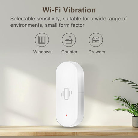 Smart Vibration Sensor for Windows and Doors, WiFi Wireless Glass Break Detector with App Alerts, Adjustable Sensitivity, Remote Monitoring, Easy Install Security Sensor