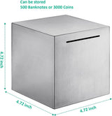 Piggy Bank for Adults Must Break to Open, Stainless Steel Metal Money Savings Box for Cash Coin (4.72 inch) Silver