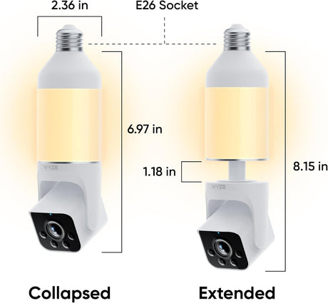 WYZE Bulb Cam Security Camera, 2K HD Security Cameras Wireless Outdoor Indoor Full Color Day and Night, Dimmable LED Bulb, Motion Detection, Siren Alarm, Easy Installation, Compatible with Alexa