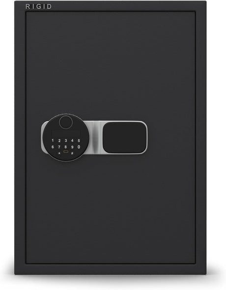RIGID Hotel Safe Box | Tall Steel Strongbox with Digital Lock and Key | Heavy-Duty Safe for Office, Home, Business Use | Secure A4 Files, Jewelry, Cash (33D x 35W x 50H CM), Pre-Assembled