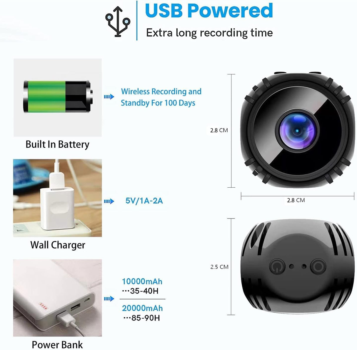 Mini Hidden Camera 1080P HD Hidden Camera Portable Small Nanny Cam with Night Vision and Motion Detection - Built-in Battery - Covert Security Camera for Home/Office/Indoor/Outdoor