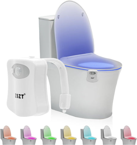 Toilet Night Light Toilet Bowl Light Motion Sensor with 8 Color Changing, Sensor LED Washroom Night Light Fits Any Toilet