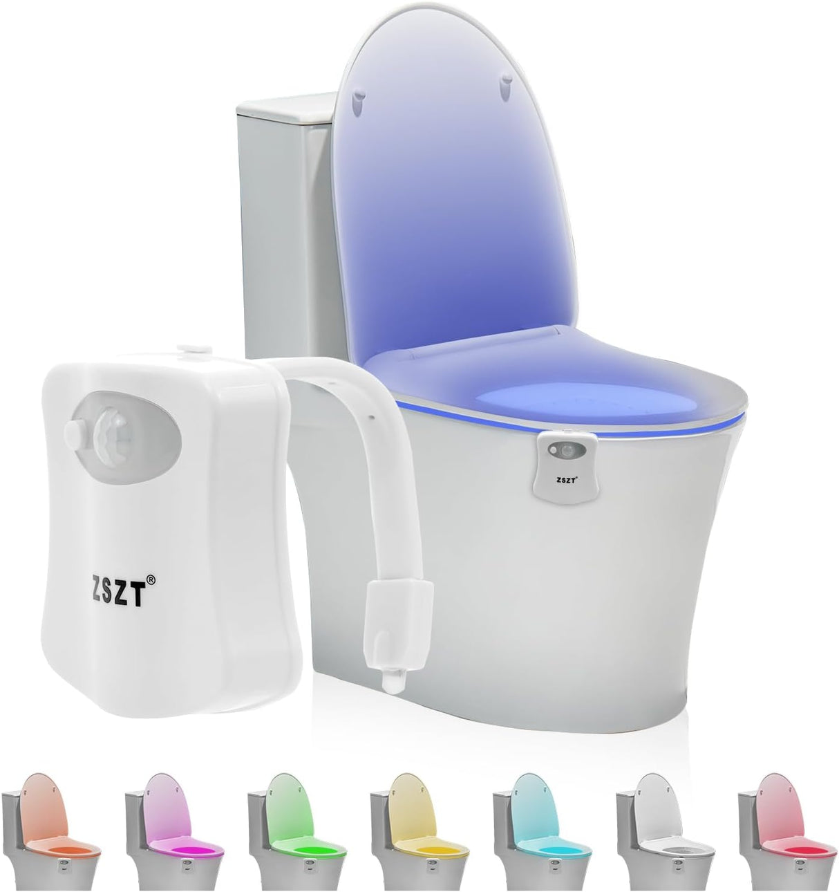 Toilet Night Light Toilet Bowl Light Motion Sensor with 8 Color Changing, Sensor LED Washroom Night Light Fits Any Toilet