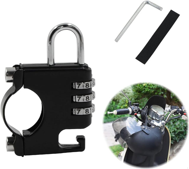 ZORBES® Motorcycle Helmet Combination Lock, 3-Digits Combination Padlock Motorbike Helmet Lock, Bike Helmet Lock Helmet Locks for Motorbikes Scooter Helmet for 22-28mm Handlebar