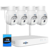 Hiseeu Solar Camera Outdoor, 4PCS 4MP Wireless Security Camera System with 10in LCD, 2-Way Audio, PT 360, Night Vision, Motion Detection, 10CH Expandable, 2.4G WiFi