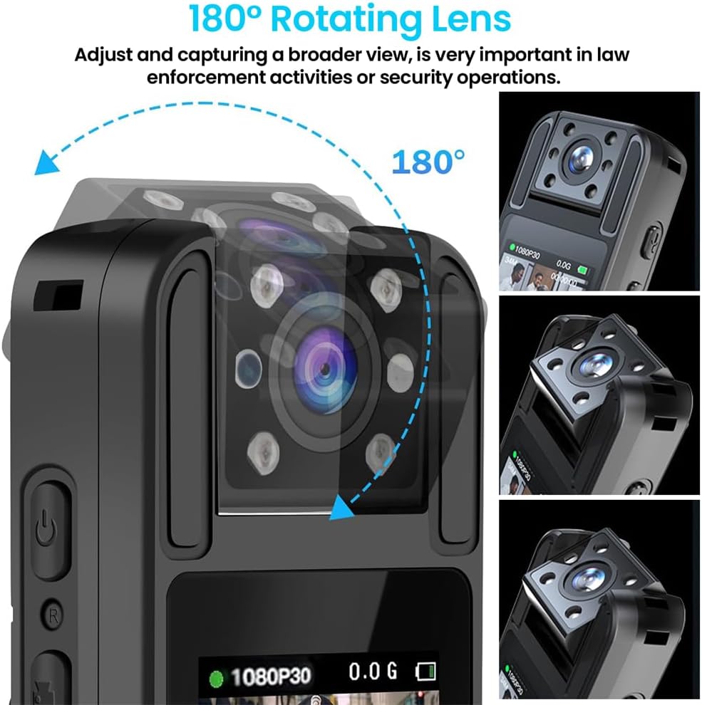 YARDHOBI HD 1080P Body Camera, 180° Lens + Night Vision + Audio