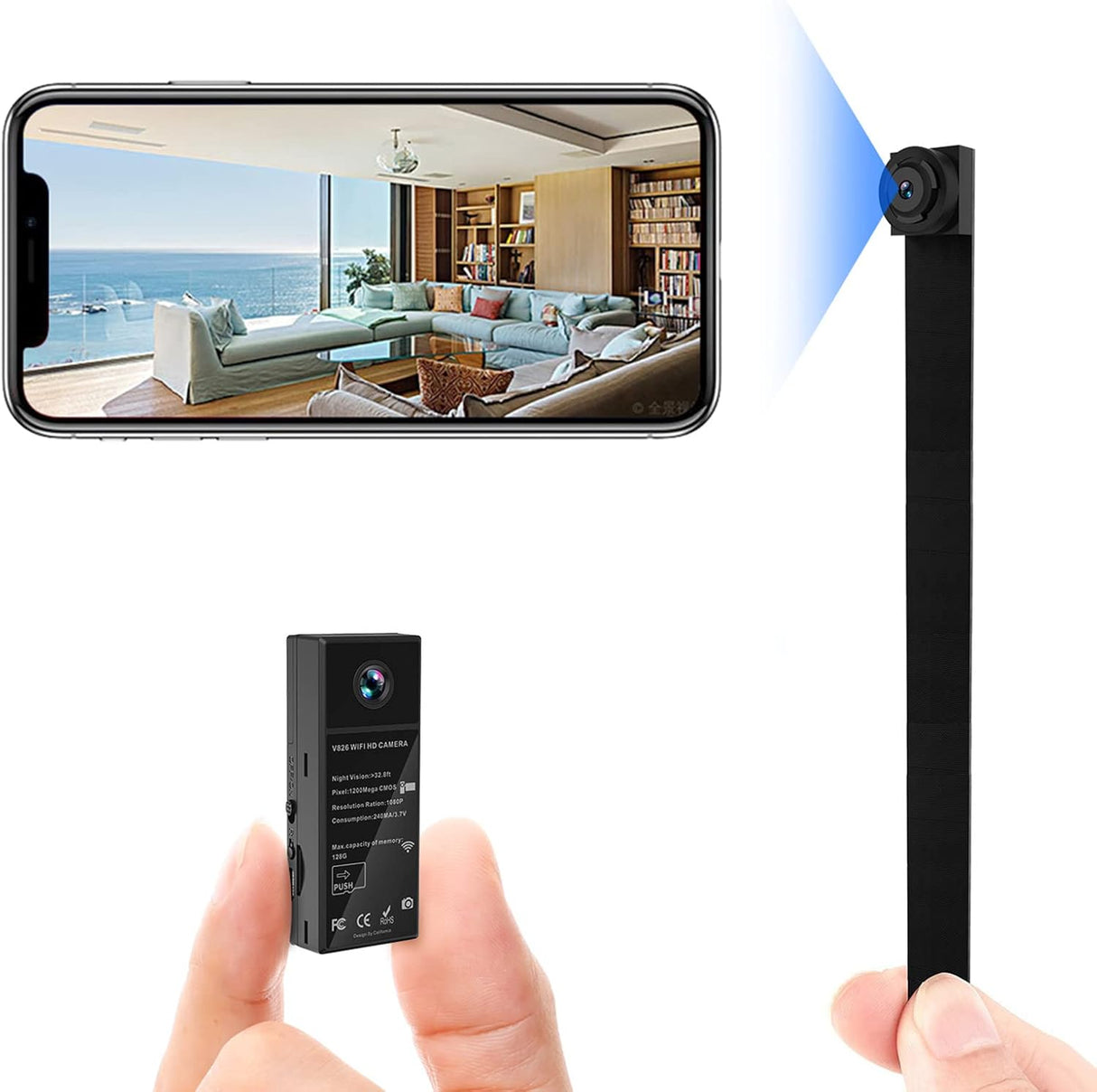 Spy Camera, Mini Hidden Camera WiFi 1080P Wireless Covert Video Security Cam 150° Wide Angle Nanny Cam with DIY Extended Lens/Night Vision/Motion Activated for Home Surveillance(New Version)