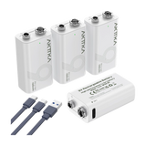 AKTTKA 9V Rechargeable Li-ion Batteries 1000mAh + USB-C (4-Pack)