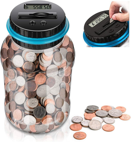 Digital Piggy Banks Digital Saving Money Box, Transparent Coin Bank Large Capacity Transparent Money Saving Jar with LCD Display, Coin Money Bank Piggy Bank Gift for Kids and Adult
