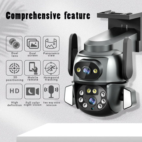 2K+2K Outdoor Security Camera Dual Lens, 350° Pan/Tilt, Smart Motion Tracking, Full Color Night Vision, 2-Way Audio, IP66 Weatherproof, SD/Cloud Storage, for Home Indoor Outdoor Safety