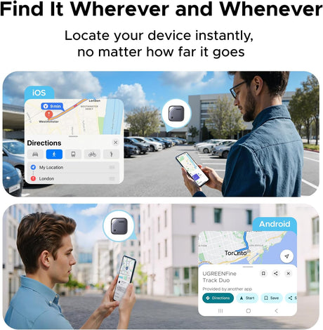 UGREEN 4Pack FineTrack Duo Smart Finder (iOS & Android Support + USB-C Rechargeable),Bluetooth Tracker Tags Compatible with Apple Find My/Google Find Hub,Item Finder Smart Tag fit for Galaxy S26