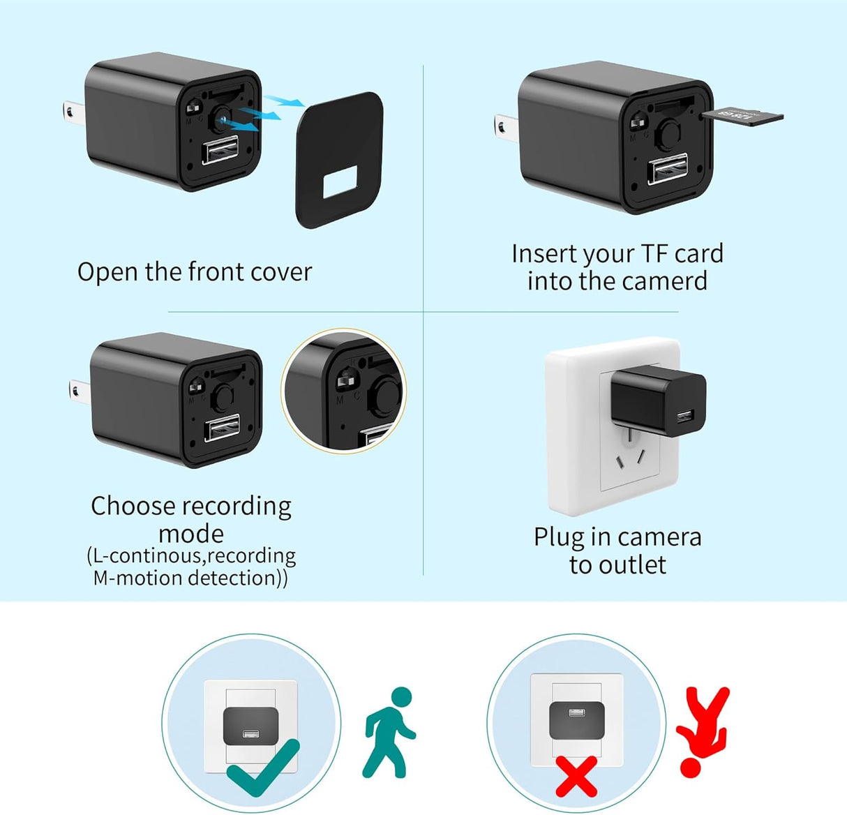 DUVIX Mini Camera with 64G Card 1080P Small Security Camera Charger with Motion Detection for Indoor (No WiFi)