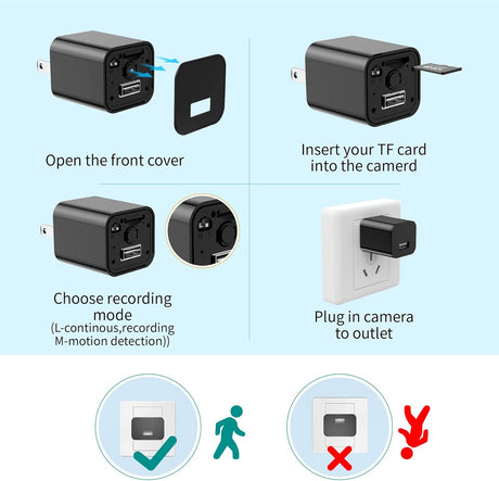DUVIX Mini Camera with 64G Card 1080P Small Security Camera Charger with Motion Detection for Indoor (No WiFi)
