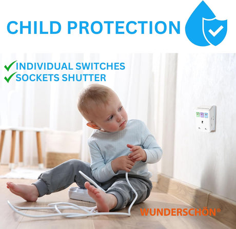 WUNEDRSCHÖN |Travel Adapter UK Plug and Sockets, 3 Sockets With individual Safety Switches Suitable For Charging Electronics Laptop Mobile and Appliances (UK - 3 Switches, 3 Sockets)